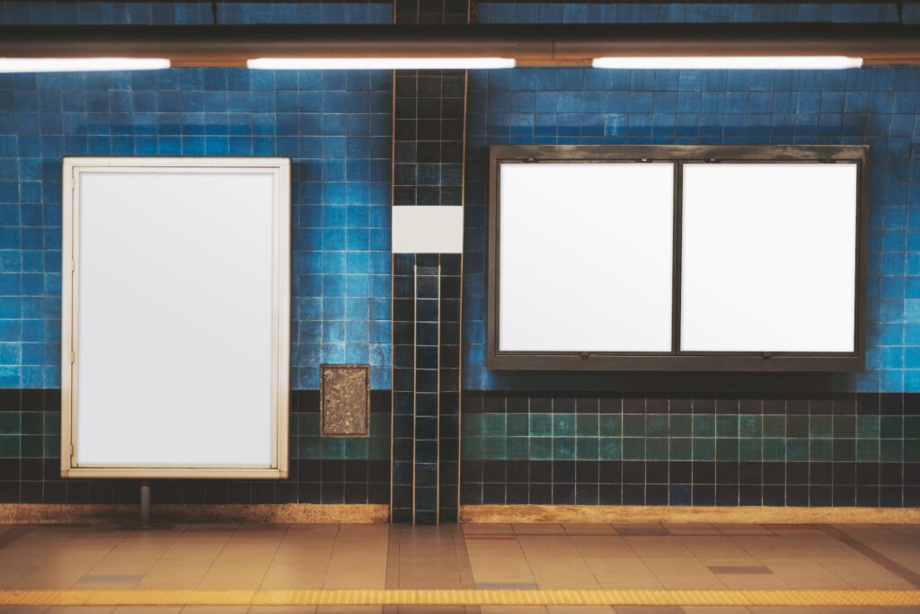Blank posters mockup in a subway